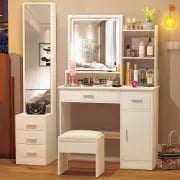 Picture of Suncrown Makeup table with lighted mirror natural wood