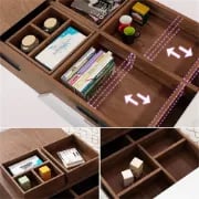 صورة فليكسو – طاولة قهوة من الخشب الطبيعي بسطح منزلق وأجزاء قابلة للتمديد مع وحدة تخزين