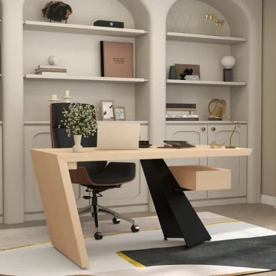 Picture of Zekar – Natural Wood Accent Desk with Handcrafted Knot-Inspired Top