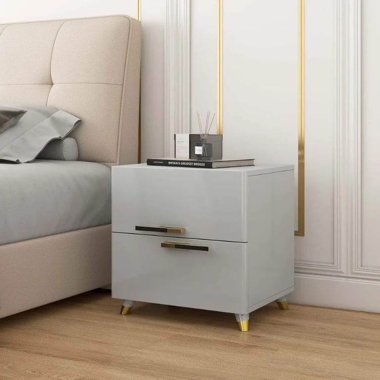 Picture of Grayish White Nightstand Modern 2-Drawer