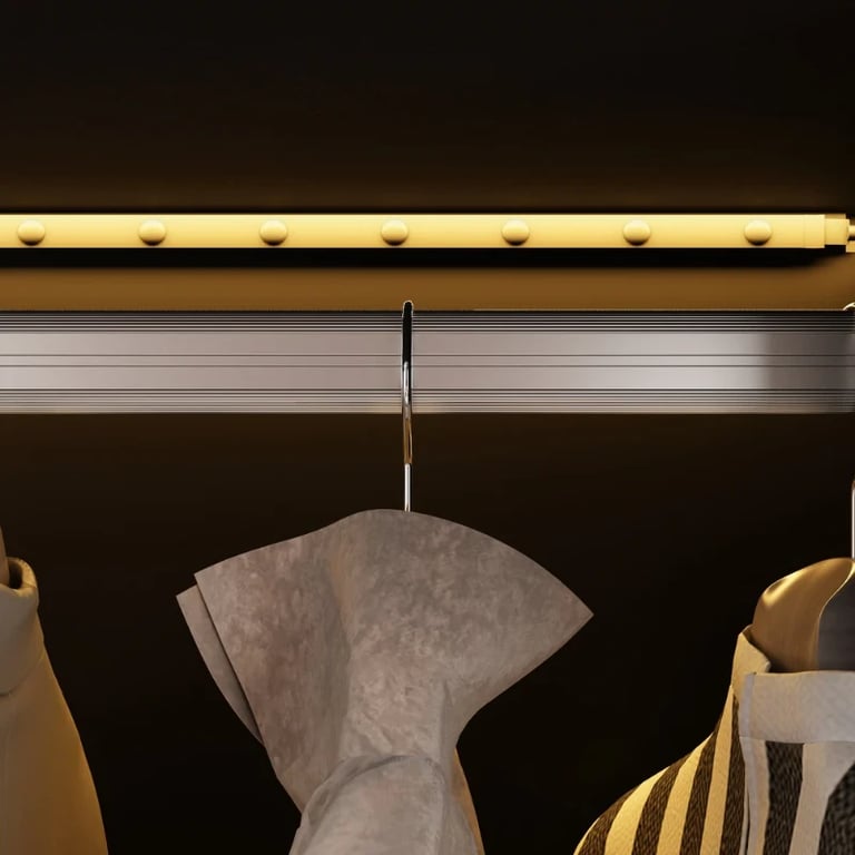 Picture of Paolo Modern wardrobe with glass doors and natural wood lighting