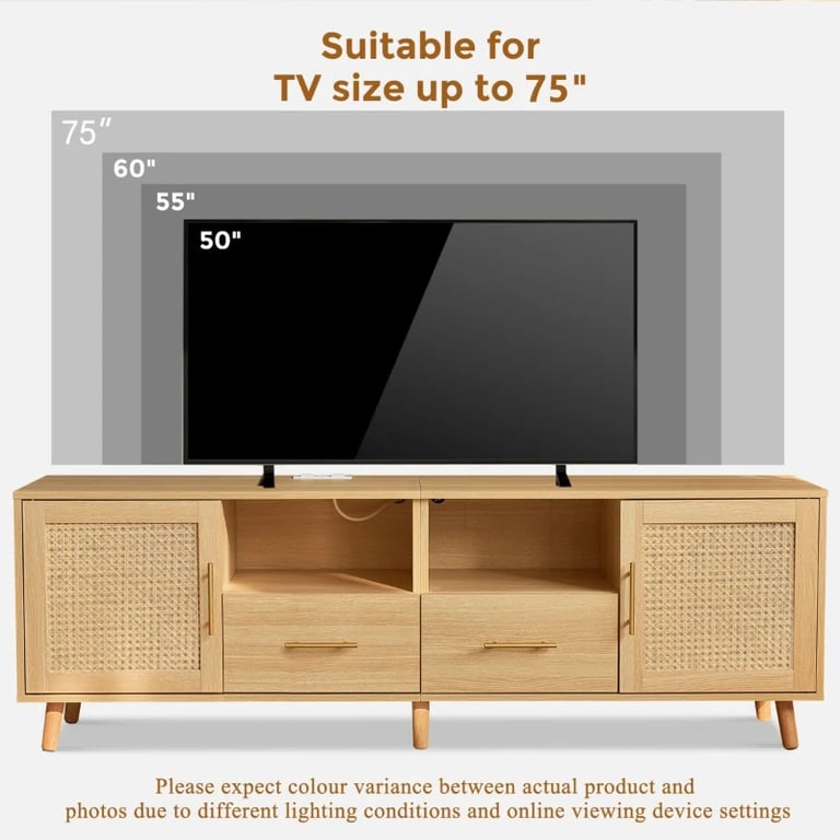 Eloria TV Unit with Rattan Fronts – Natural Wood