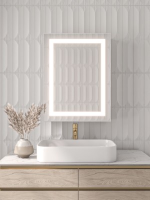 صورة تولين مرآة حمام بإضاءة ليد و خزانة