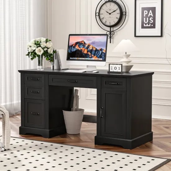 Heritage Black Executive Desk – Natural Wood