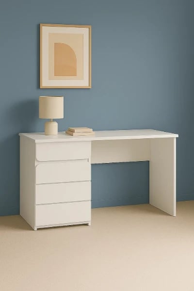 Aero Study Desk – Natural Wood Drawer & Side Cabinet