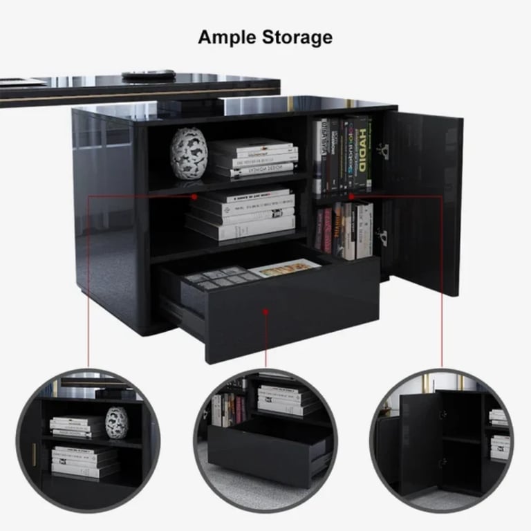 Picture of Verso – L-Shaped Natural Wood Computer Desk with Side Cabinet
