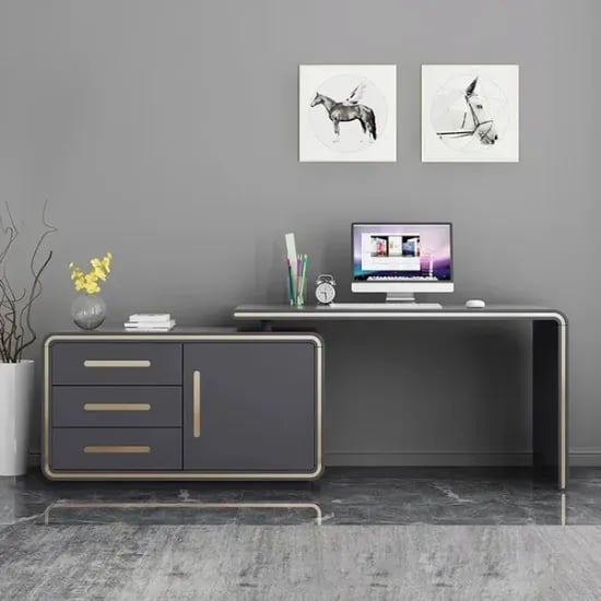 Picture of Laro – Modern Natural Wood Desk with File Cabinet & Drawers