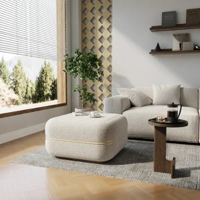 Dario Ottoman – Upholstered Design with Natural Wood Frame