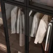 Picture of Paolo Modern wardrobe with glass doors and natural wood lighting