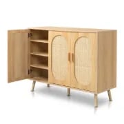 Rubena – Natural Wood Shoe Cabinet with Rattan Front (Three Doors)