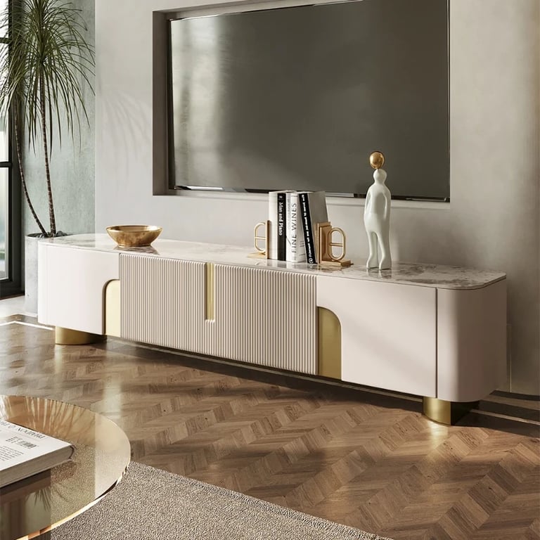 Élivane – Coffee Table & TV Unit Set with Marble and Gold Accents