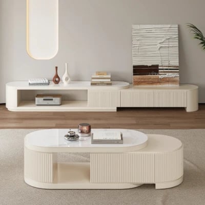 Picture of Arvia Extendable Natural Wood  TV Unit – Curved Minimal Design