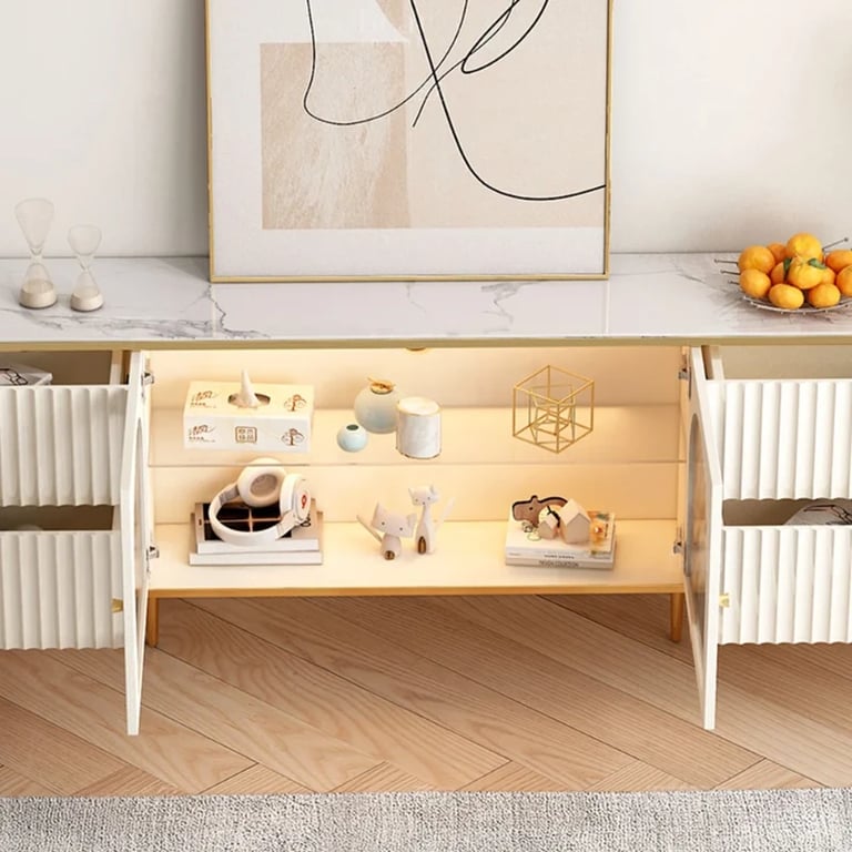 Picture of Monella TV Stand – Natural Wood with Cabinet Door and Storage Drawers