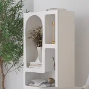 Picture of Moana bookcase with wooden shelf and storage areas - natural wood