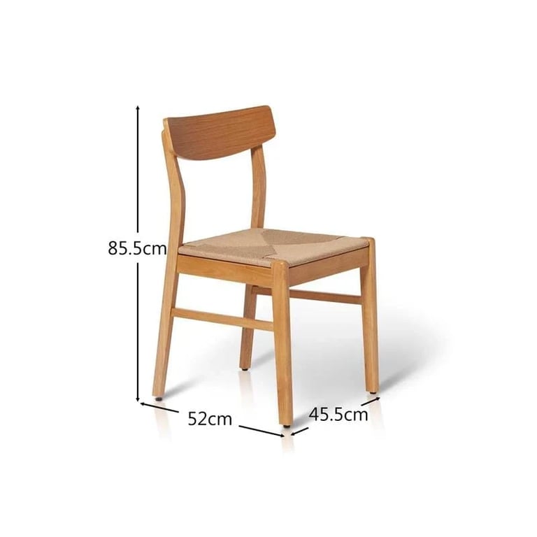 صورة كرسي طعام إلفن من الخشب الطبيعي بمقعد منسوج وظهر منحني