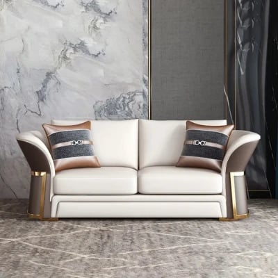 Aveline Sofa Set – 3-Seater Sofa & 2 Armchairs with Elegant Gold Accents