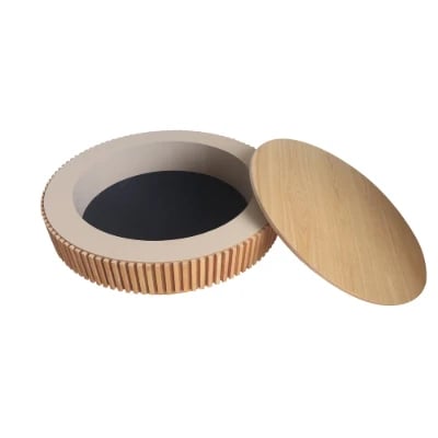 Elyra Round Coffee Table with Hidden Storage – Natural Wood