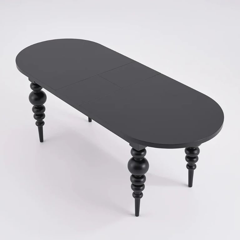 Picture of Elegant Black Oval Dining Table with Sculpted Legs