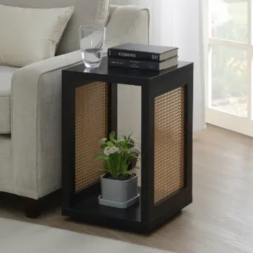 Siems Natural Wood & Rattan Side Table – Minimal Design