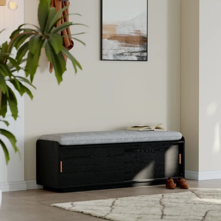 Elara – Natural Wood Storage Bench with Cushioned Seat
