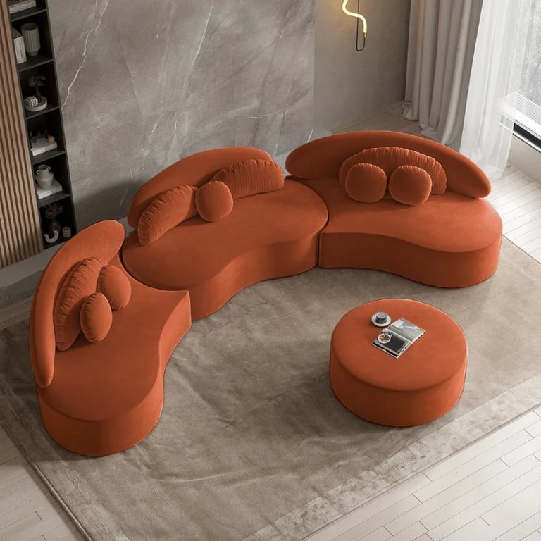 صورة روتانا – كنبة أرضية منحنية بتصميم فني – 3 قطع- خشب طبيعي