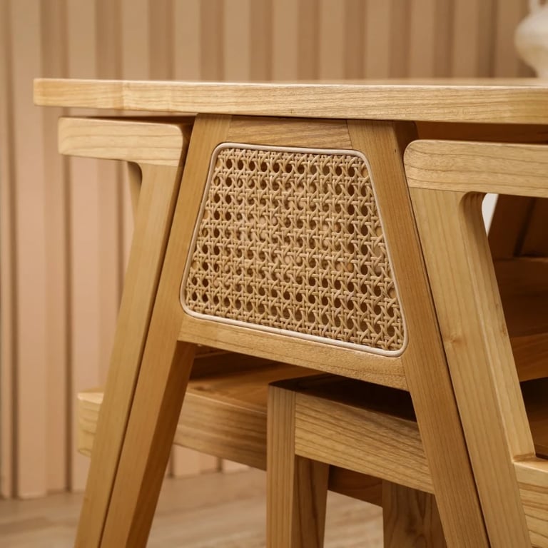 Picture of Navo Natural Wood Dining Set – Woven Backrest