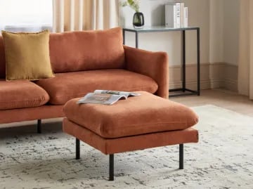 Tavine Ottoman – Modern Woven Fabric Design with Natural Wood Frame and Metal Legs