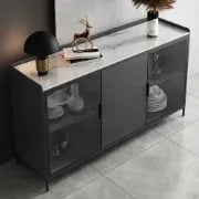 Picture of Caven Display Sideboard – Natural Wood with Glass Doors & Marble Top
