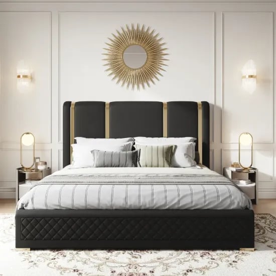 Picture of Aurelia Luxe Upholstered Bed – Black & Gold