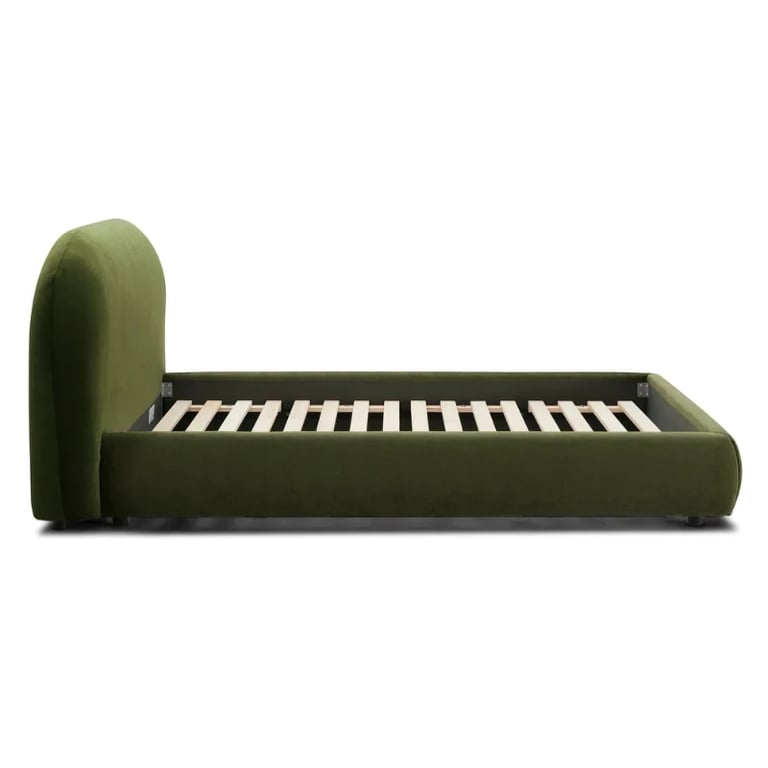 صورة جينوا – سرير مُنجّد مع مسند رأس دائري – خشب طبيعي