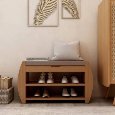 Arvena – Compact Natural Wood Shoe Bench with Storage