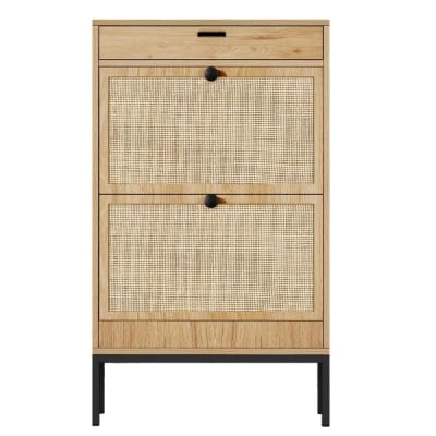 Éloree – Natural Wood & Rattan Shoe Cabinet