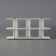 Vionna Low Display Shelf – White Wood with Gold Accents