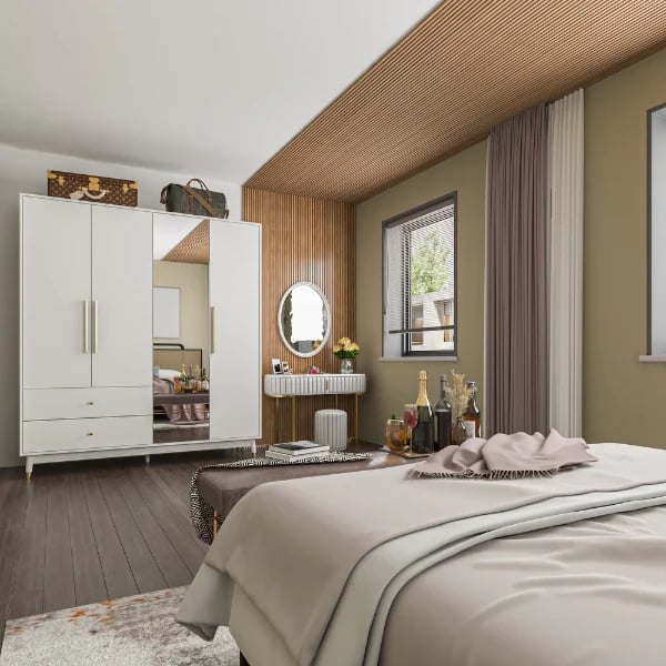 صورة دولاب خشب طبيعي مع مرآة - ميرامير