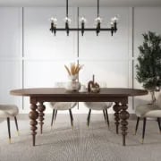 Picture of Elegant Black Oval Dining Table with Sculpted Legs