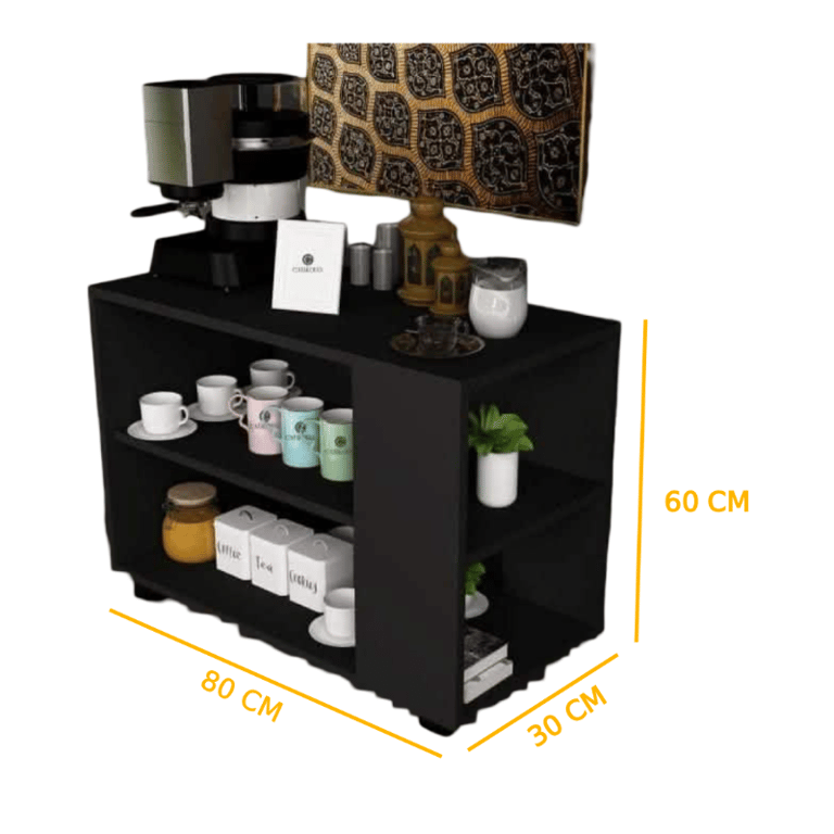 Laro Coffee Corner – Compact Black Open Storage Design