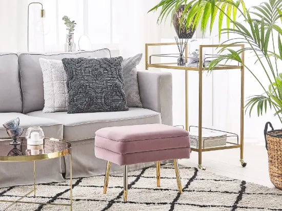 Elyen Ottoman – Contemporary Soft-Touch Design with Natural Wood Frame and Golden Metal Legs