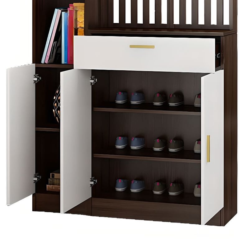 Élévé Display Divider Cabinet – Natural Wood with Decorative Panel.