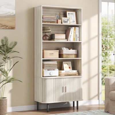 صورة إيليز – مكتبة رفوف من الخشب الطبيعي مع وحدة تخزين سفلية