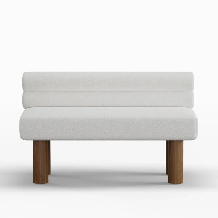 Liora Upholstered Bench with Curved Backrest – Natural Wood