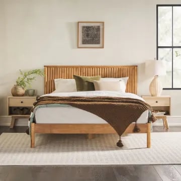 Arden Natural Wood Bed – Vertical Slat Headboard