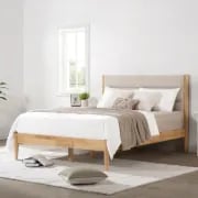 Mason – Upholstered Bed with Natural Wood Frame