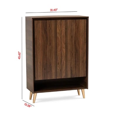 Brixton - Natural Wood Shoe Cabinet with Gold-Tone Legs