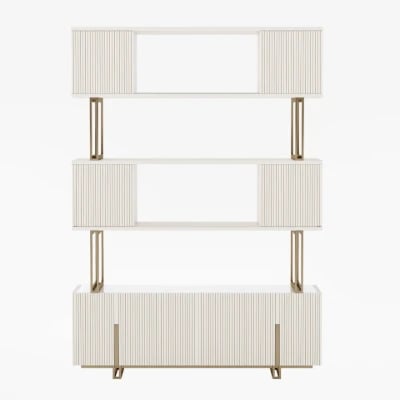 Délicat Display Shelf – White Natural Wood with Gold Frame.
