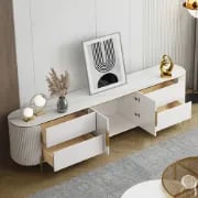 Picture of Clarva Curved TV Unit  – Gold Frame & Fluted Charm