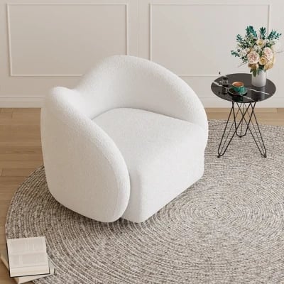 Picture of Auraya Swivel Accent Chair – White Elegance with Gold Base
