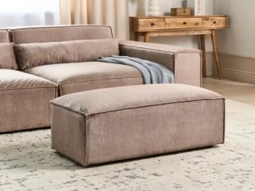 Maren Ottoman – Soft Upholstery with Natural Wood Frame