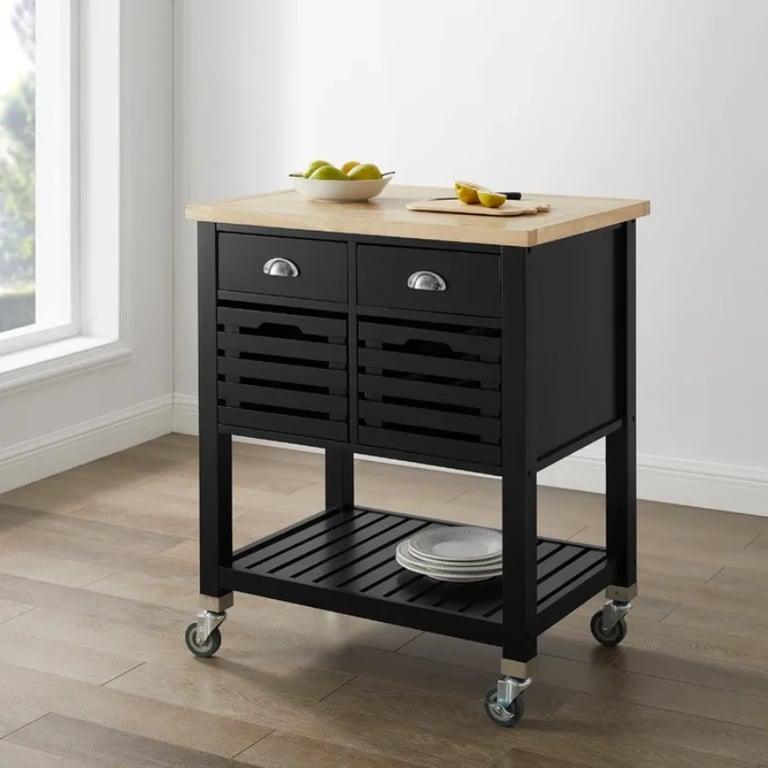 Diwai Rolling Kitchen Cart with Solid Wood Top