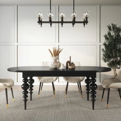 Picture of Elegant Black Oval Dining Table with Sculpted Legs