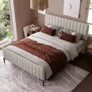 Vestra Channel Tufted Upholstered Bed-Natural Wood